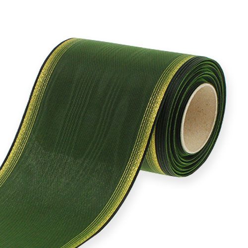 Floristik24 Stuha do věnce Moiré 125mm, tmavě zelená