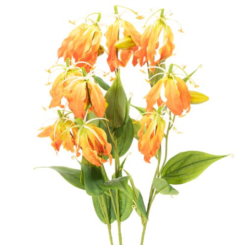 Umělý květ Gloriosa oranžová s dlouhými stonky do vázy 80 cm 3 ks