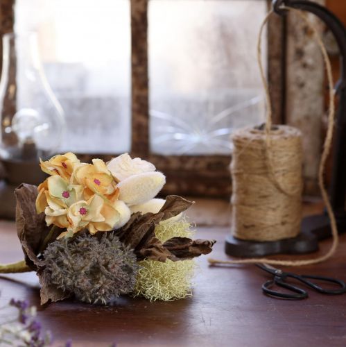 položky Kytice umělých květin, růže, hortenzie, suchý vzhled, vintage dekorace, 38 cm