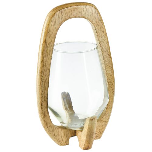 položky Lucerna dřevěná skleněná lucerna dekorativní mangové dřevo přírodní Ø14cm V26cm