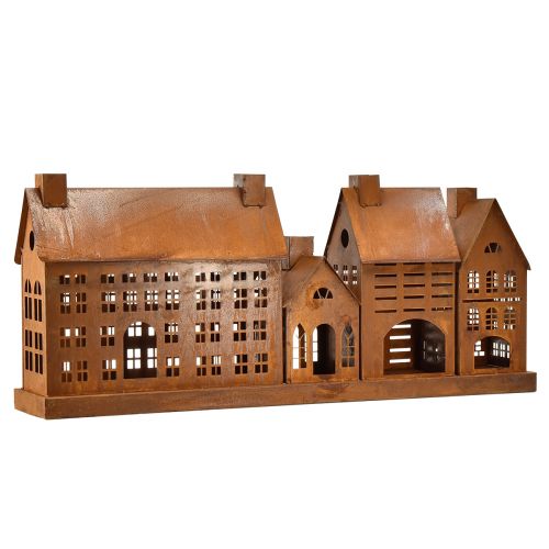 Floristik24 Vintage kovové světelné domky v rezavém provedení – 80x15x35 cm – atmosférická vánoční dekorace