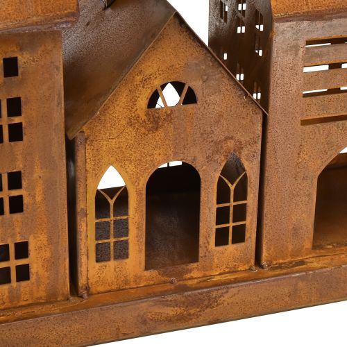 Floristik24 Vintage kovové světelné domky v rezavém provedení – 80x15x35 cm – atmosférická vánoční dekorace
