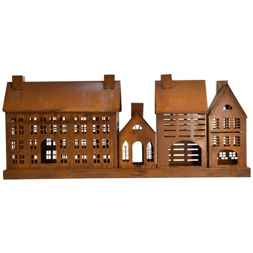 Floristik24 Vintage kovové světelné domky v rezavém provedení – 80x15x35 cm – atmosférická vánoční dekorace
