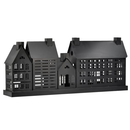 Floristik24 Antracitové světelné domky z kovu 80x15x35 cm – elegantní dekorace na stůl