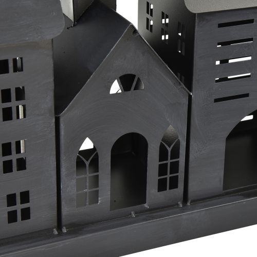Floristik24 Antracitové světelné domky z kovu 80x15x35 cm – elegantní dekorace na stůl