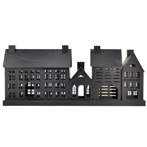 Floristik24 Antracitové světelné domky z kovu 80x15x35 cm – elegantní dekorace na stůl