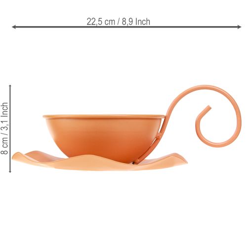položky Kovový dekorativní hrnek, oranžový, Ø11,5 cm, V6 cm, s podšálkem, 2 kusy