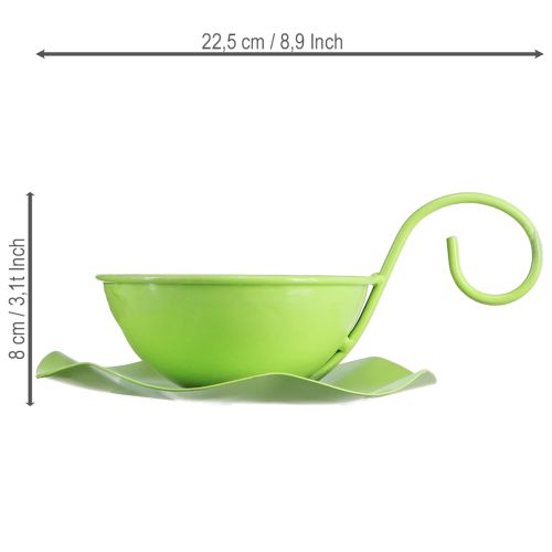 Kovový dekorativní hrnek s podšálkem, světle zelený, V8cm Ø11,5cm, 2 kusy | Floristik24.cz