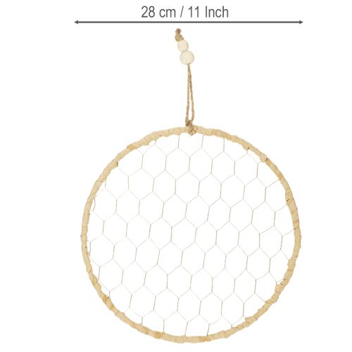 položky Boho kovový ozdobný prsten, stříbrný, Ø28cm s přírodní rafií, sada 4 kusů - závěsná dekorace, nástěnná dekorace