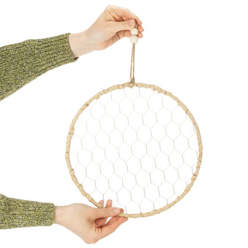 položky Boho kovový ozdobný prsten, stříbrný, Ø28cm s přírodní rafií, sada 4 kusů - závěsná dekorace, nástěnná dekorace