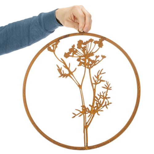 Kovový kroužek, rezavý kov, ozdobný kroužek, nástěnná dekorace, snítka kopru, Ø38cm | Floristik24.cz