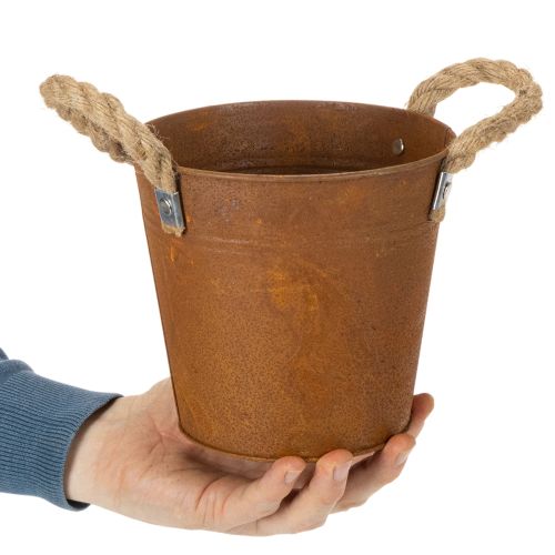 Kovový květináč s uchy, bylinkový květináč, dekorace z rezu Ø16,5 cm V15 cm | Floristik24.cz