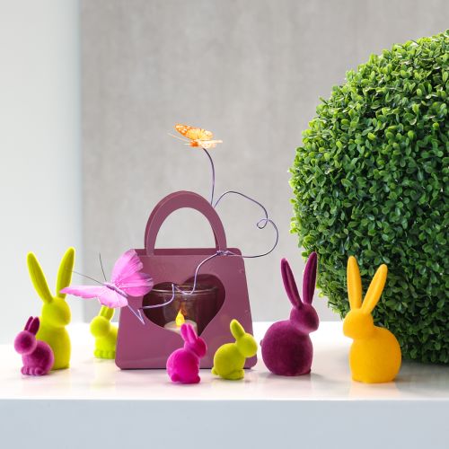 Floristik24 Mini zajíčci Barevní velikonoční zajíčci flocked Assorted – 2. volba – H6cm 12 ks