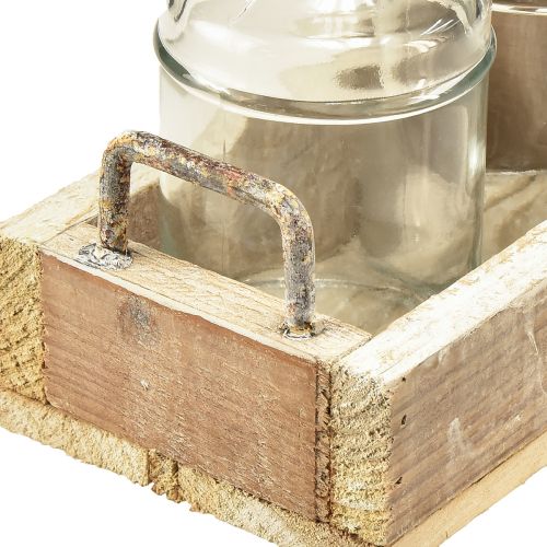 položky Mini vázičky skleněný dekorační podnos dřevo vintage 16x10x14cm set