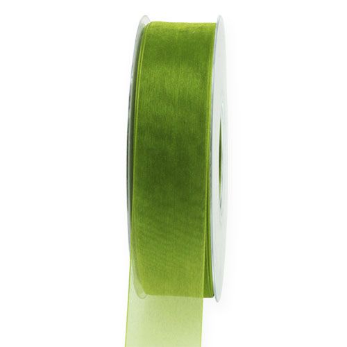 položky Organzová stuha zelená dárková stuha tkaný okraj olivově zelená 25mm 50m
