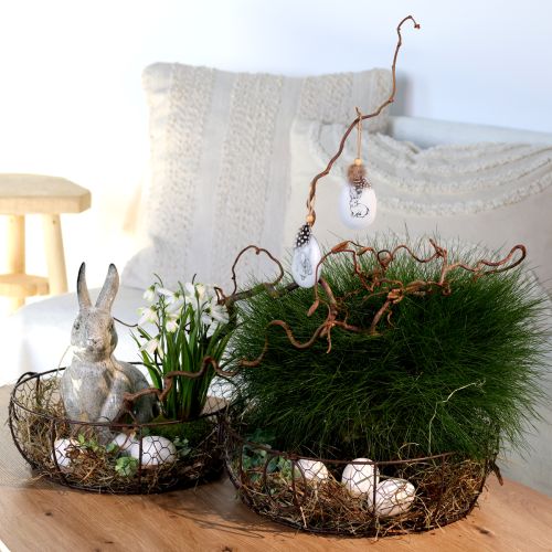 Floristik24 Velikonoční vajíčka na zavěšení peří králíci kov 5×7cm 8 ks