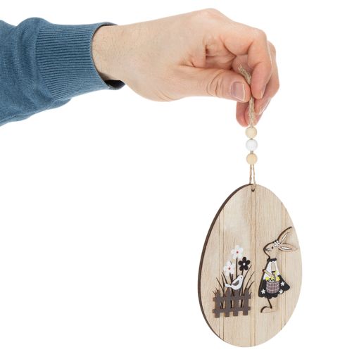 položky Závěsná velikonoční vajíčka, dřevěné vajíčko s králíkem, přírodní bílá, 13 cm, 6 kusů