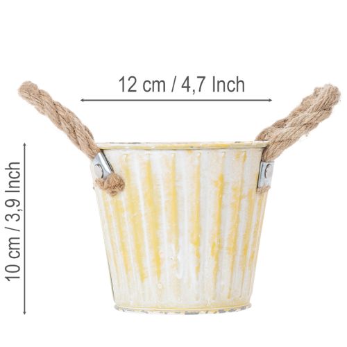 položky Květináč, kovový květináč s uchy, dekorativní květináč, růžový/zelený/žlutý, shabby chic, Ø12 cm, V10 cm, sada 3 ks