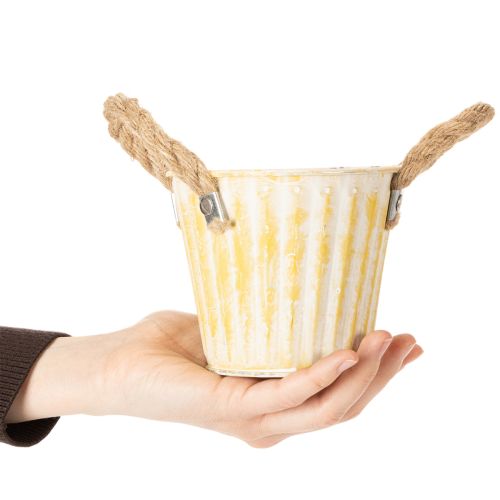 položky Květináč, kovový květináč s uchy, dekorativní květináč, růžový/zelený/žlutý, shabby chic, Ø12 cm, V10 cm, sada 3 ks