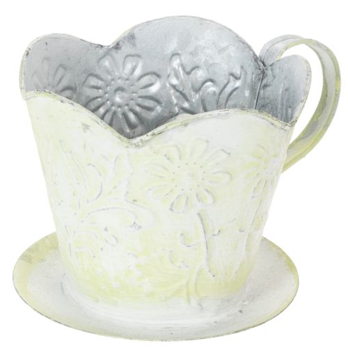 Floristik24 Květináč, dekorativní držák na kávový filtr, kovový kelímek na sázení, zelenobílá květinová dekorace, shabby chic, V11cm Ø11cm