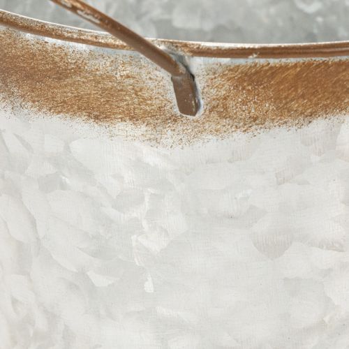 položky Kovový květináč, miska, květináč se stříbrnými úchyty, povrchová úprava z opotřebované oceli, Ø18 cm V20 cm