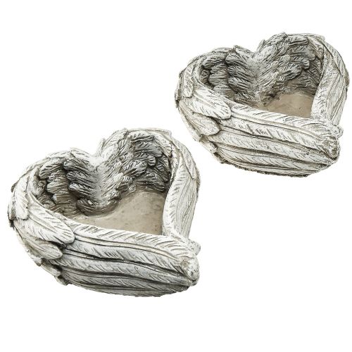 Floristik24 Rostlinná srdce peříčka litý kámen srdce šedá bílá 13×12×6cm 2ks