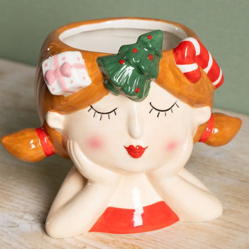 položky Vánoční dekorativní květináč s keramickou hlavou rostliny pro dívky, výška 17 cm