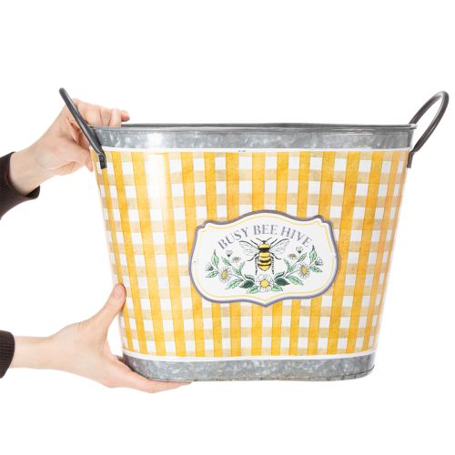 položky Oválný květináč s motivem včely, károvaný vzor, letní dekorace, květináč, 38×24×29 cm