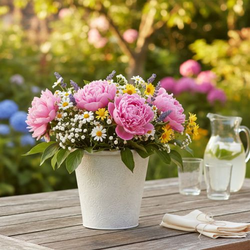 položky Květináč s ornamenty, květináč, kovová nádoba, bílá, Ø15,5 cm, V14,5 cm