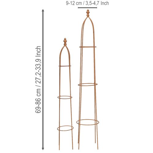 položky Sada 2 kovových obelisků s rezavým vzhledem Trellis 69/86 cm