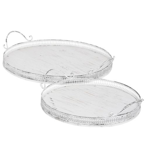 Floristik24 Retro podnos s uchy kulatý podnos bílý Ø26/33cm sada 2 ks