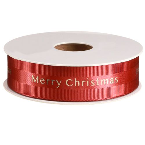 položky Červená vánoční stuha se zlatým nápisem &#39;Merry Christmas&#39;, šířka 25mm, délka 20m
