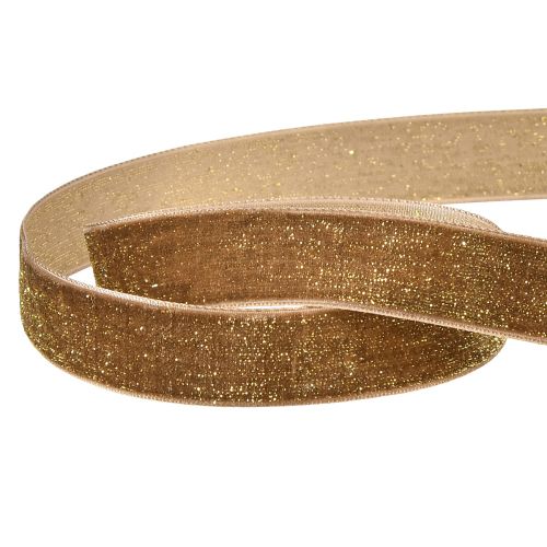 položky Sametová stuha Glitter Brown Gold – okouzlující vánoční stuha 20mm 10m