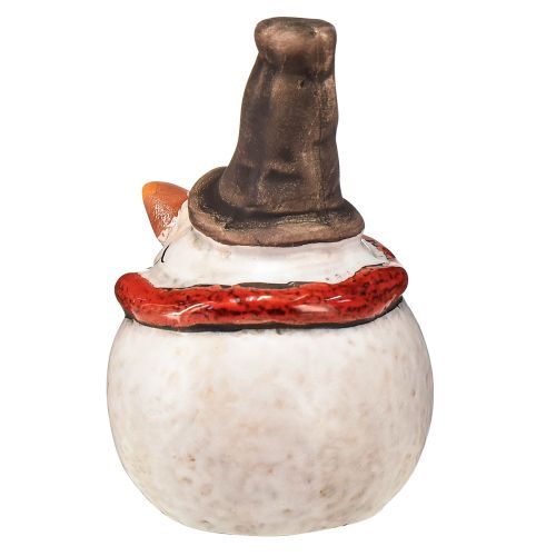 položky Keramická figurka sněhuláka, 8,5 cm, s cylindrem a červeným šátkem - vánoční a zimní dekorace - 3 ks