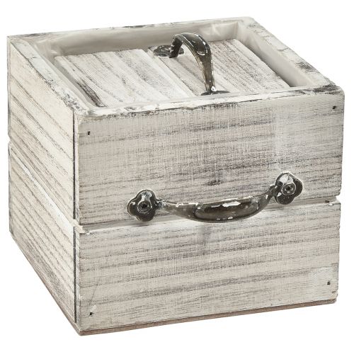 položky Sada dřevěných zásuvek s rukojetí, stíraná bílá, 12x12cm &amp; 9x9cm - Rustikální úložný prostor - Sada 2 kusů