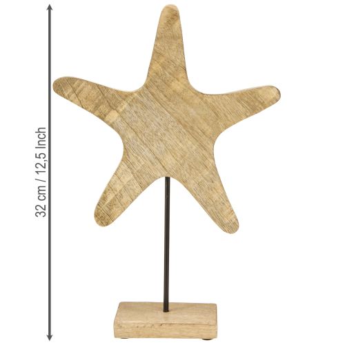 položky Dekorativní hvězdice na podkladovém dřevě přírodní modrá Ø22cm H32cm