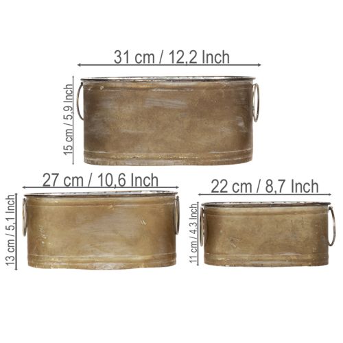 položky Sada kovových květináčů a van, vintage retro styl, D22,5 cm/27 cm/31 cm