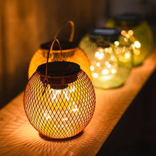 položky Solární LED lucerna pro atmosférické osvětlení zahrady v atraktivním kovovém designu, 12 cm