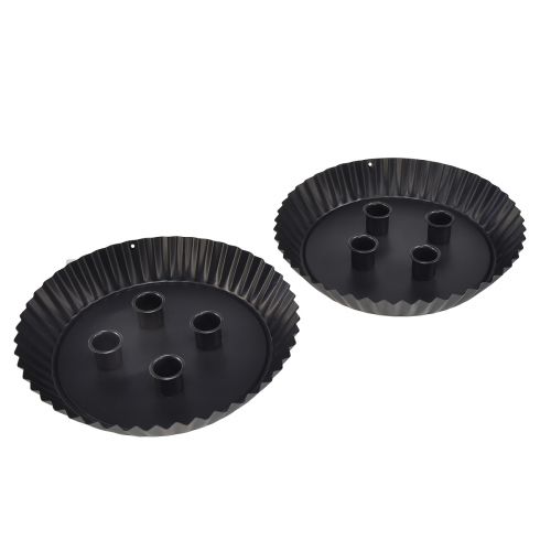 položky Kovový svícen ve tvaru dortu – Černý, Ø 24 cm – Elegantní stolní dekorace pro 4 svíčky – 2 kusy