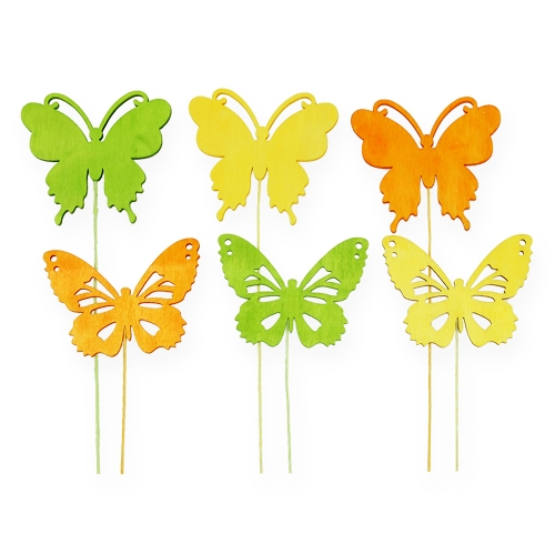 Ozdobní motýlci na drátě 3-barevní 8cm 18ks