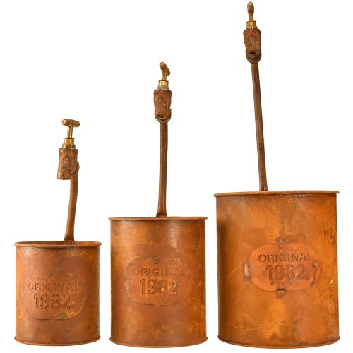 položky Květináč patina dekorativní kov s kohoutkem V25/37/43cm sada 3 ks