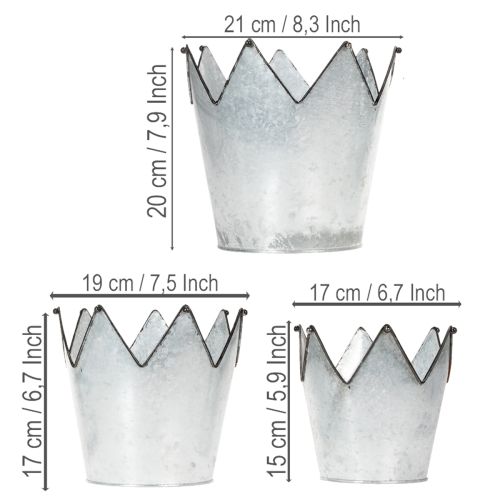 Kovová ozdobná korunka pro květináče, zinek, Ø21,5/19,5/17 cm, sada 3 ks | Floristik24.cz