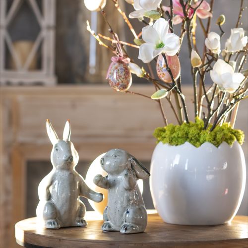 Floristik24 Keramické figurky králíků šedá – roztomilá velikonoční dekorace 2ks 22cm
