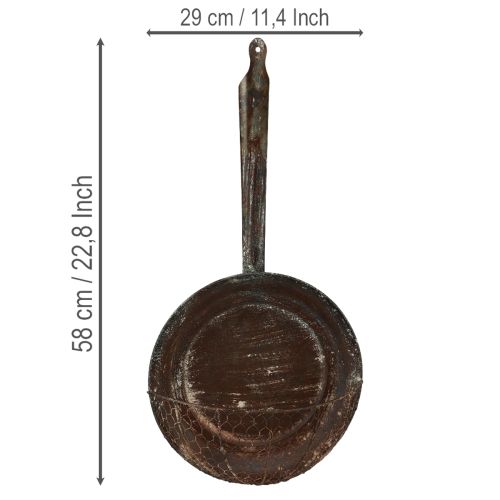 položky Kovová nástěnná dekorace, dekorativní koš, rezavě zbarvená dekorativní pánev, hnědá, V58cm