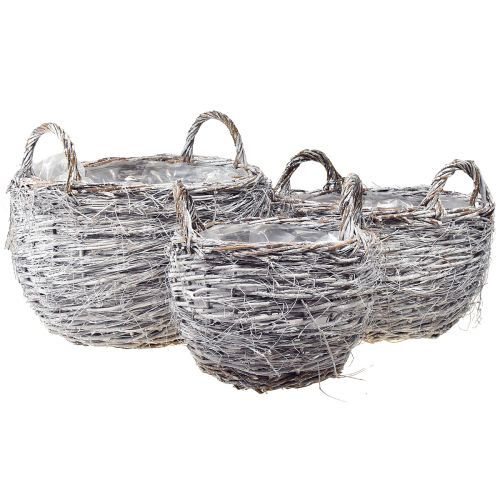 Sada proutěných košů v bílé prané - 3 velikosti (42 cm, 36 cm, 26 cm) - Univerzální pro dekoraci a skladování - Sada 3 kusů