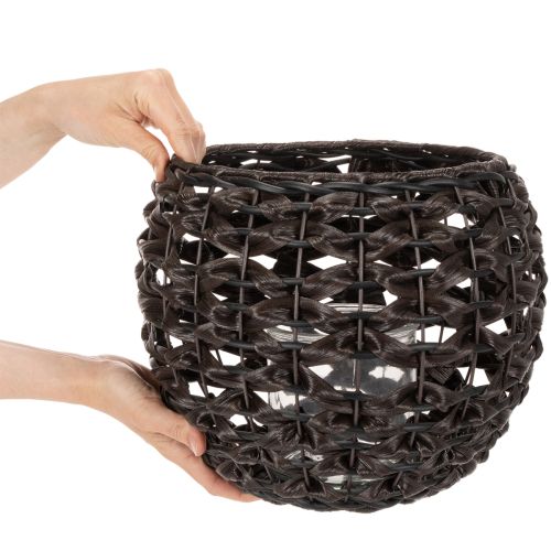Pletený svícen na čajové svíčky, černý a hnědý, letní dekorace, Ø31cm V25cm | Floristik24.cz