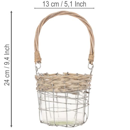 Závěsná lucerna, kov, sklo, vrba, Ø13cm V12cm, 2 kusy | Floristik24.cz