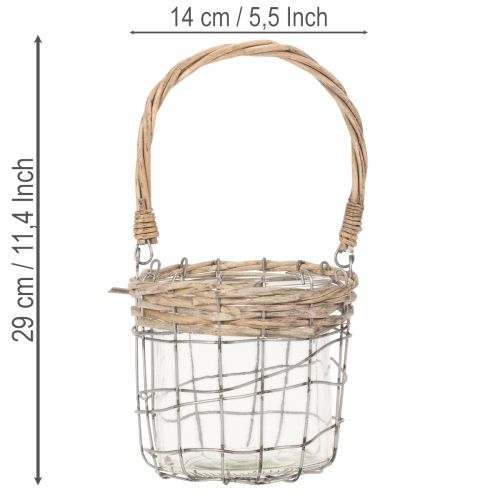 Závěsná lucerna, sklo, kov, vrba, Ø14,5 cm, 2 kusy | Floristik24.cz