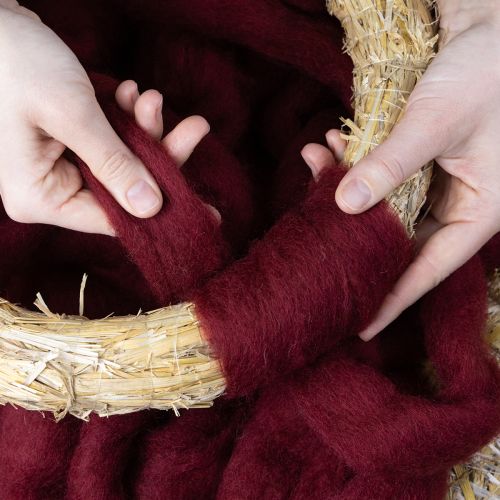 položky Vlněná šňůra, dekorativní vlna, tmavě červená, 10m vlněná stuha pro květinářství a tvoření