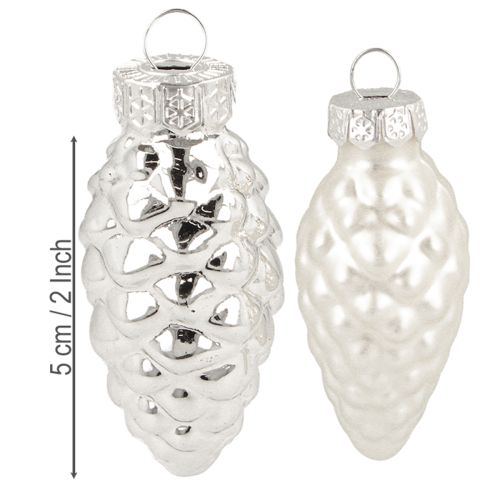 položky Směs skleněných kornoutů stříbrná 5cm 14 ks